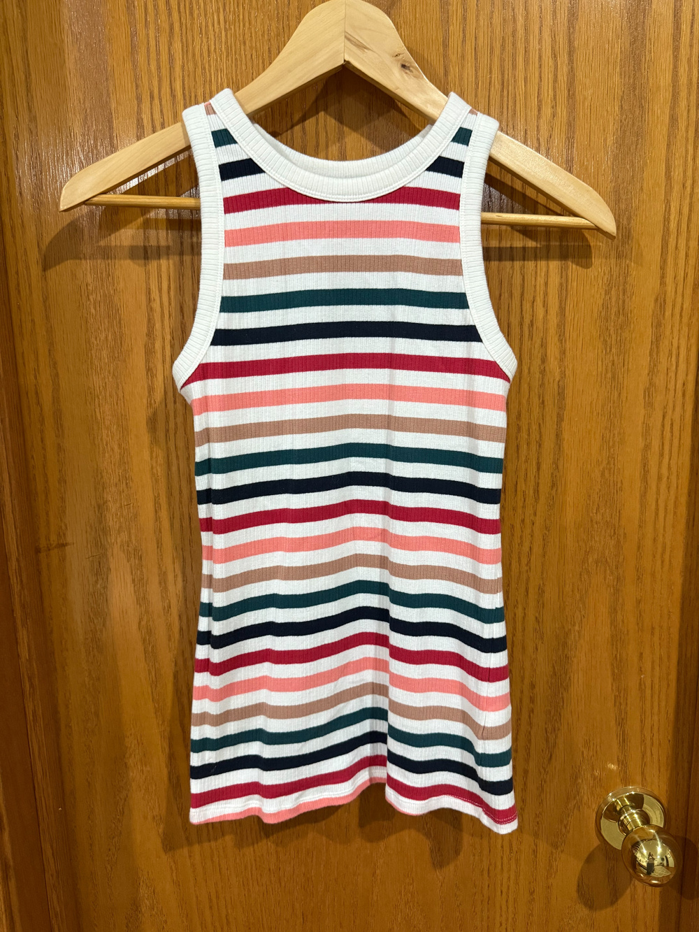 24/7 By Maurices Ribbed Striped Tank Top Coral Navy Teal Size S